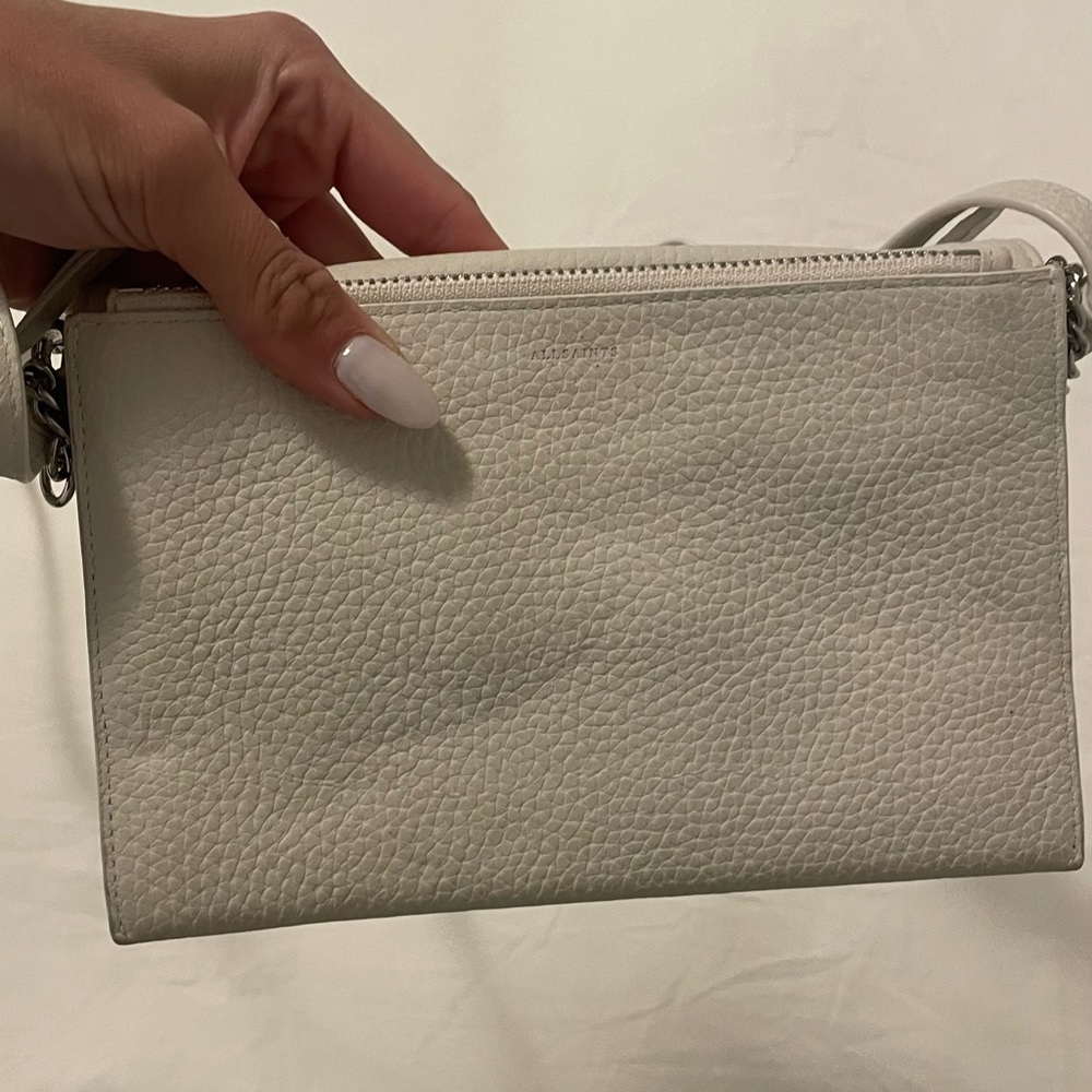 All Saints Clutch/Crossbody White Leather Purse